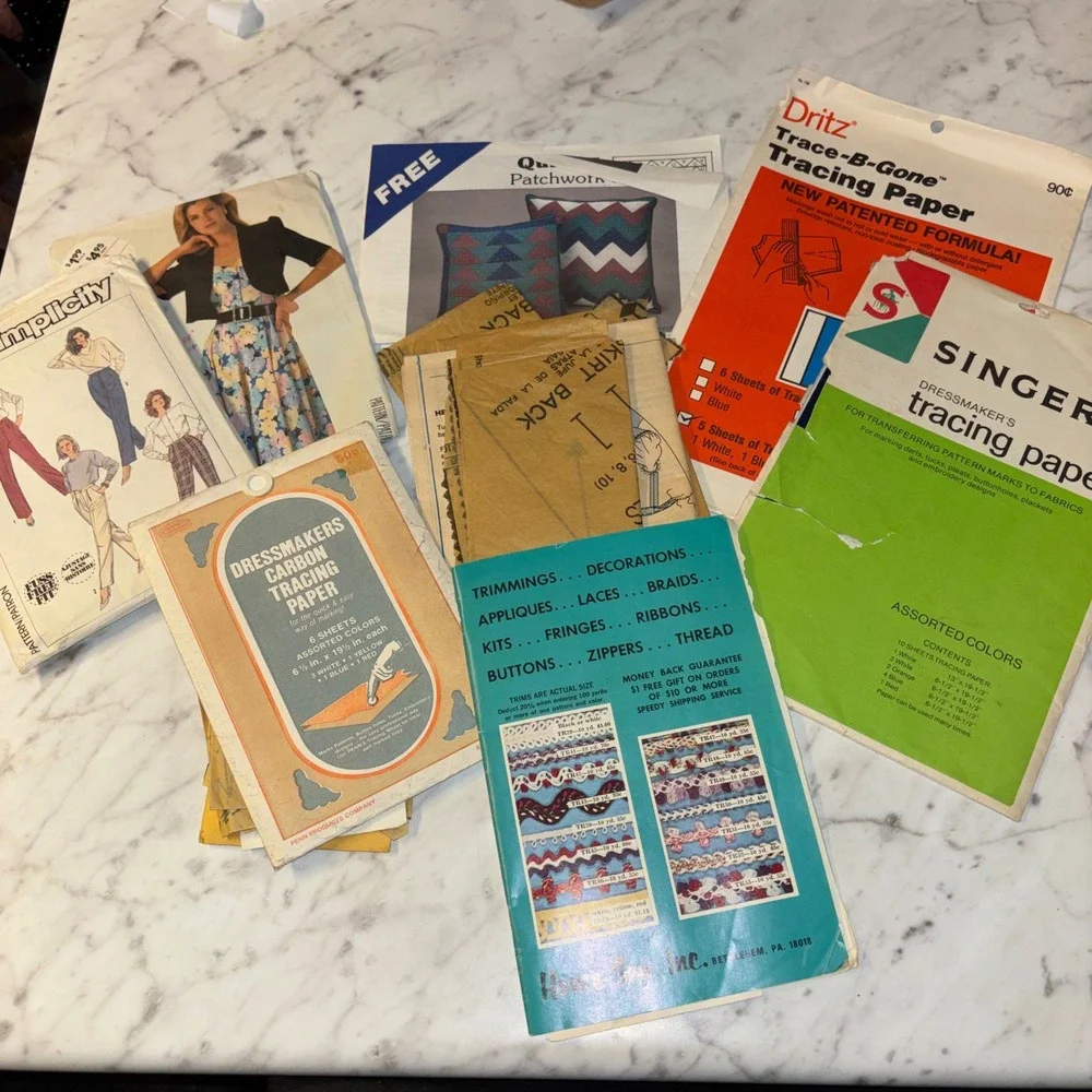 Vintage Sewing Lot McCalls Simplicity Patterns Singer Tracing Paper Dritz Tools